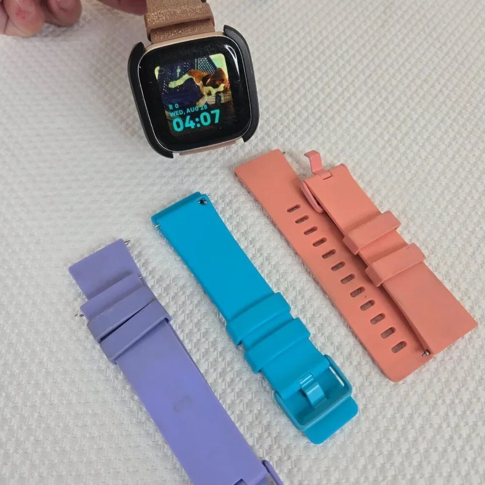 Fitbit Versa 2 Smartwatch Box 3 Extra Bands Pink Blue Purple Peach Works